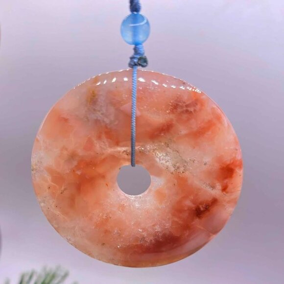 Nature Cherry Blossom Agate Jumbo Donut Pendant Necklace - Picture 2 of 10